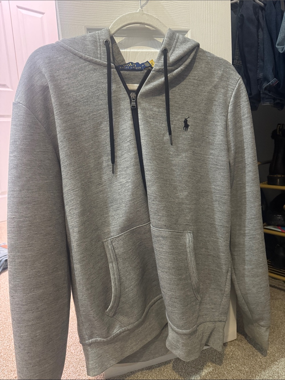 Ralph Lauren Men's Light Gray Hooded Zip Sweatshirt
